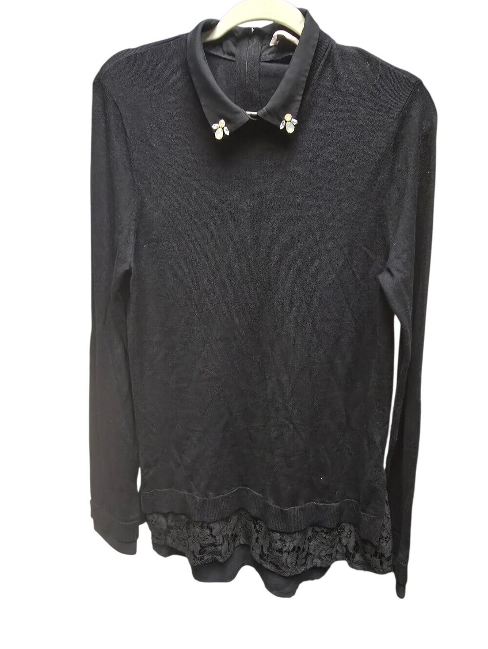 Soft Surroundings Embellished Lace-Trim Two-fer Sweater (Style 2BF67) Sz. M